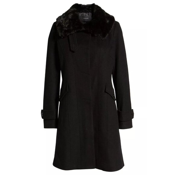$400 TAHARI Alicia Wool Blend Faux Fur Coat BLACK WARM COZY NICE XS - Picture 3 of 6